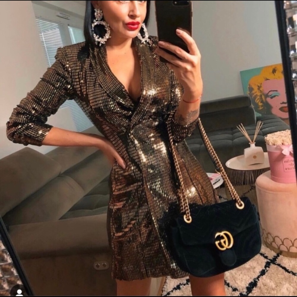 zara blazer dress gold Golden Dress-NWT Mini dress